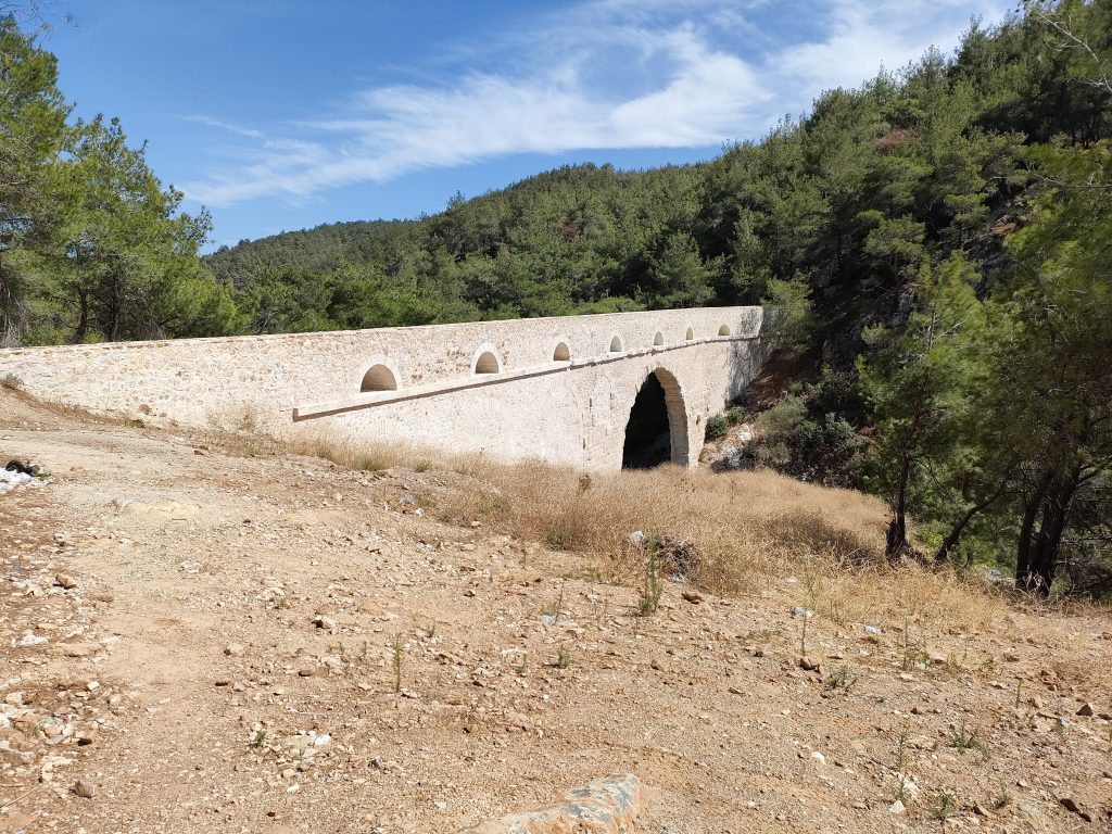 A restored aqueduct viewed from the top of the gorge